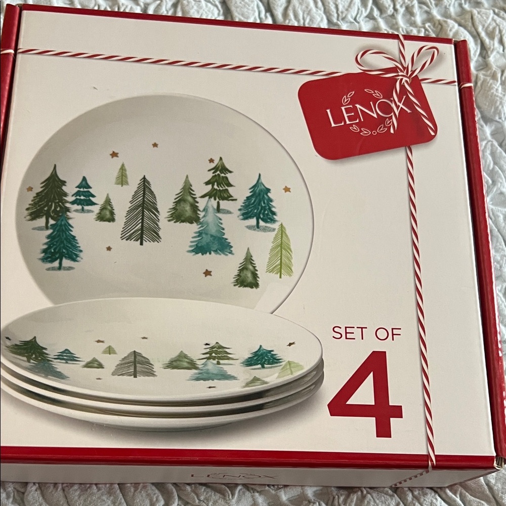 Lenox Evergreen Forest Dinner Plate Set - Green and White